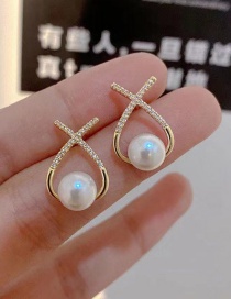 Fashion Gold Color Cross Pearl Stud Earrings