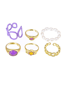 Fashion Purple Alloy Drip Oil Smiley Face Ring Set
