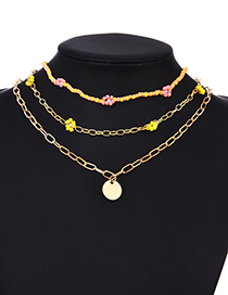 Fashion Yellow Alloy Chain Rice Bead Multilayer Necklace