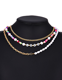 Fashion Color Alloy Soft Ceramic Pearl Letter Multi-layer Necklace