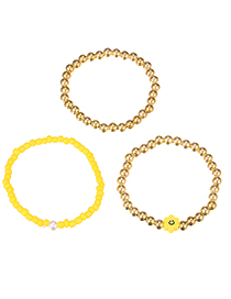 Fashion Yellow Resin Flower Beaded Bracelet Set
