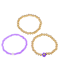 Fashion Purple Resin Flower Beaded Bracelet Set