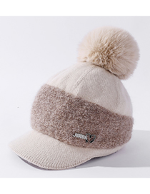 Fashion Beige Lettermark Color Block Rabbit Fur Knitted Hat