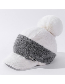 Fashion Milky White Lettermark Color Block Rabbit Fur Knitted Hat