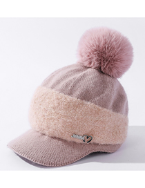 Fashion Pink Lettermark Color Block Rabbit Fur Knitted Hat