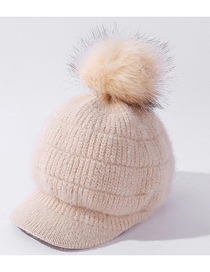 Fashion Beige Rabbit Fur Ball Knitted Baseball Cap