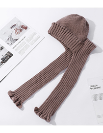 Fashion Khaki Rabbit Fur Knit Scarf And Ear Protection Cap One-piece Kit