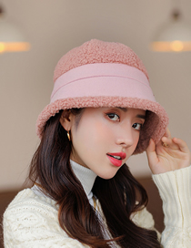 Fashion Pink Lamb Wool Stitching Fisherman Hat