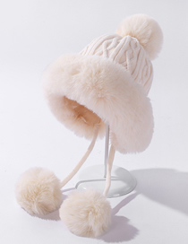 Fashion Milky White Knitted Plus Fluff Collar Warm Hat Suit