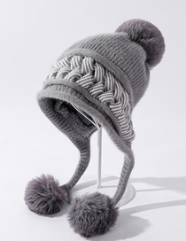 Fashion Grey Twisted Knitted Wool Ball Cap