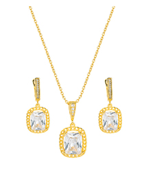 Fashion Suit Square Inlaid Zirconium Necklace And Earrings Set