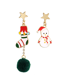 Fashion Snowman Socks Alloy Dripping Oil Elk Snowman Christmas Socks Bell Asymmetrical Earrings