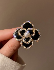 Fashion Black Alloy Diamond-studded Oil Drop Pearl Flower Brooch