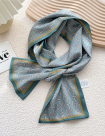 Fashion Bracket Green Printed Long Ribbon Silk Scarf