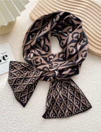 Fashion Color Matching C Coffee Black Printed Long Ribbon Silk Scarf