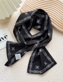 Fashion Hill Buckle Black Printed Long Ribbon Silk Scarf