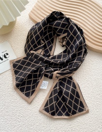 Fashion Small Grid Black Khaki Printed Long Ribbon Silk Scarf