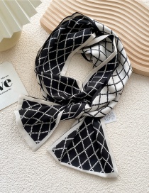 Fashion Small Grid Black And White Printed Long Ribbon Silk Scarf