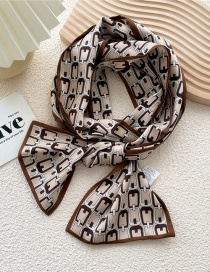 Fashion Caramel With Metal Leather Buckle Printed Long Ribbon Silk Scarf