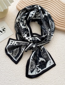 Fashion Maple Leaf Pattern Black And White Printed Long Ribbon Silk Scarf