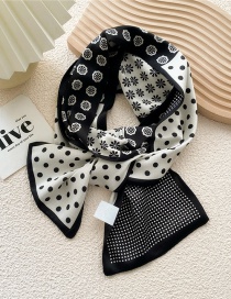 Fashion Flower Wave Point Black And White Printed Long Ribbon Silk Scarf
