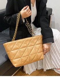 Fashion Khaki Large Capacity Rhombic Chain Shoulder Bag