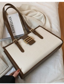 Fashion White With Brown Crocodile Print Large Capacity Shoulder Bag
