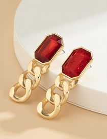 Fashion Gold Coloren Red Diamond Alloy Geometric Square Diamond Chain Earrings