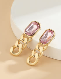 Fashion Gold Coloren Pink Diamond Alloy Geometric Square Diamond Chain Earrings