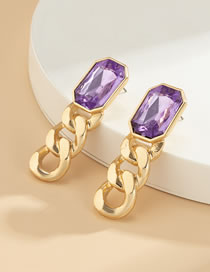 Fashion Gold Coloren Purple Diamond Alloy Geometric Square Diamond Chain Earrings