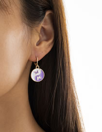 Fashion Purple Alloy Dripping Oil Butterfly Gossip Tai Chi Earrings