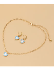 Fashion Gold Color+light Blue Alloy Drop Nectarine Love Earring Necklace Set