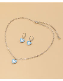Fashion White K+light Blue Alloy Drop Nectarine Love Earring Necklace Set