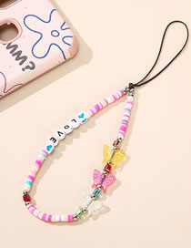 Fashion Butterfly Letters Pink Letter Butterfly Soft Ceramic Beaded Mobile Phone Strap