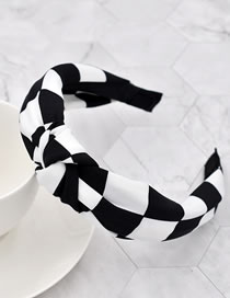 Fashion Large Grid Black And White Checked Knotted Headband