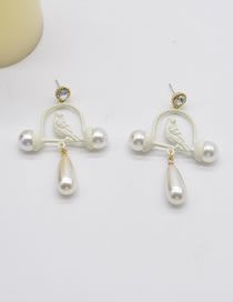 Fashion White Alloy Frosted Birdcage Pearl Stud Earrings