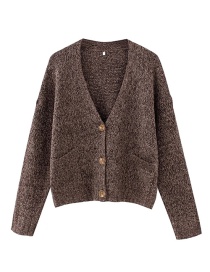 Fashion Brown V-neck Knitted Cardigan