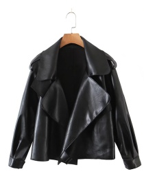 Fashion Black Pu Lapel Leather Jacket