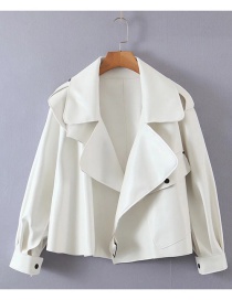 Fashion White Pu Lapel Leather Jacket