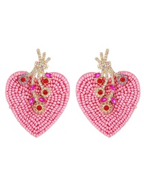 Fashion Pink Alloy Diamond Rice Beads Love Stud Earrings