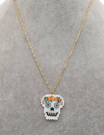 Fashion 5# Halloween Rice Bead Woven Skull Necklace