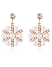 Fashion Gold Color Alloy Geometric Diamond And Pearl Earrings