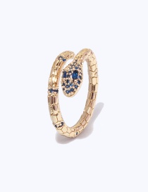 Fashion Blue Copper Inlaid Zirconium Serpentine Open Ring
