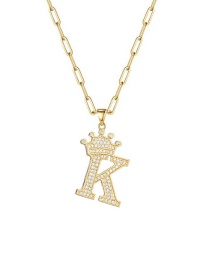 Fashion K 26 Letters Necklace With Copper Inlaid Zirconium Crown