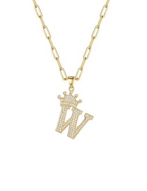 Fashion W 26 Letters Necklace With Copper Inlaid Zirconium Crown