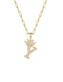 Fashion Y 26 Letters Necklace With Copper Inlaid Zirconium Crown