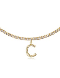 Fashion C Gold Color Alloy 26 Letters Necklace With Diamonds