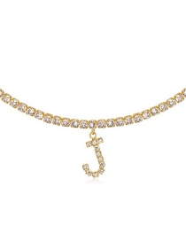 Fashion J Gold Color Alloy 26 Letters Necklace With Diamonds