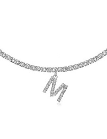 Fashion M Silver Alloy 26 Letters Necklace With Diamonds