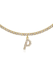 Fashion P Gold Color Alloy 26 Letters Necklace With Diamonds